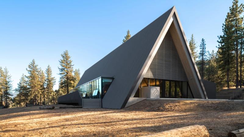 Modern A-frame residence set in a forested landscape — a CESCO site development project